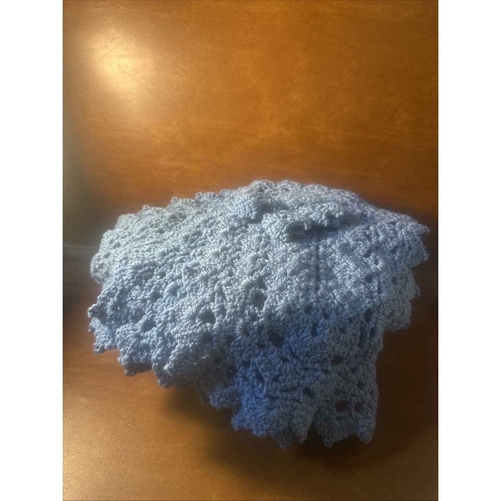 Vintage Handmade Blue Rectangle Crochet Placemats 16X10 Set of 4 w-napkin Rings